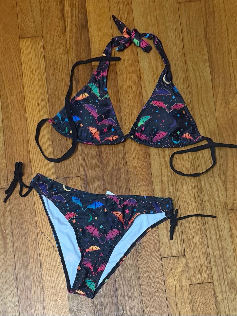 Black Triangle Bikini with Neon Bat Print